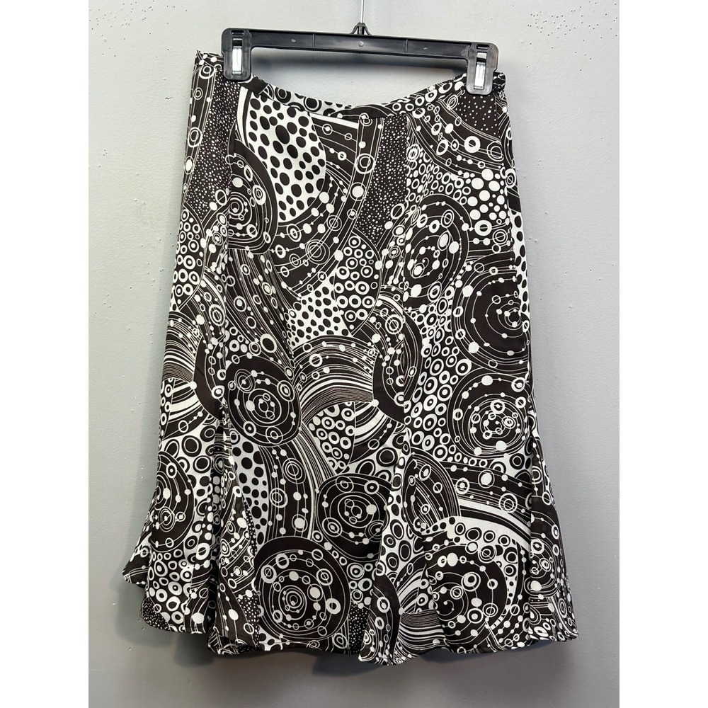 Floral Skirt Womens 8 Brown White Geometric Psychedelic A-Line Flared Midi Y2K